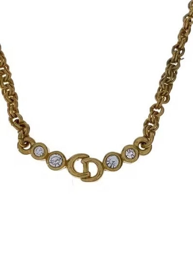 Dior CD Logo Necklace GP Rhinestone "Gold"