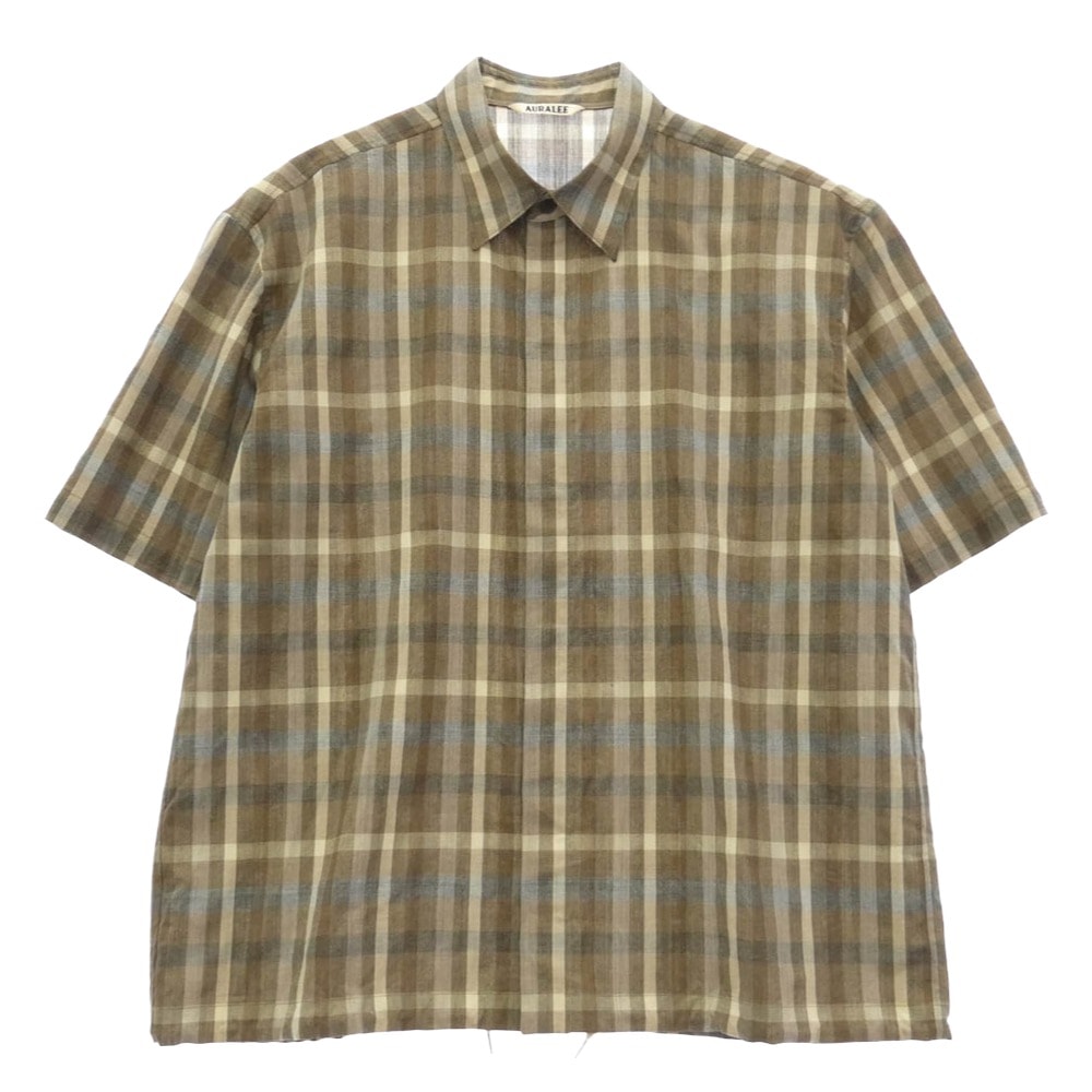 AURALEE オーラリー 26SS A26SS02TC SUPER FINE TROPICAL WOOL CHECK HALF-SLEEVED SHIRT トロピカル ウール チェック 半袖 シャツ ブラウン系 5【極上美品】【中古】