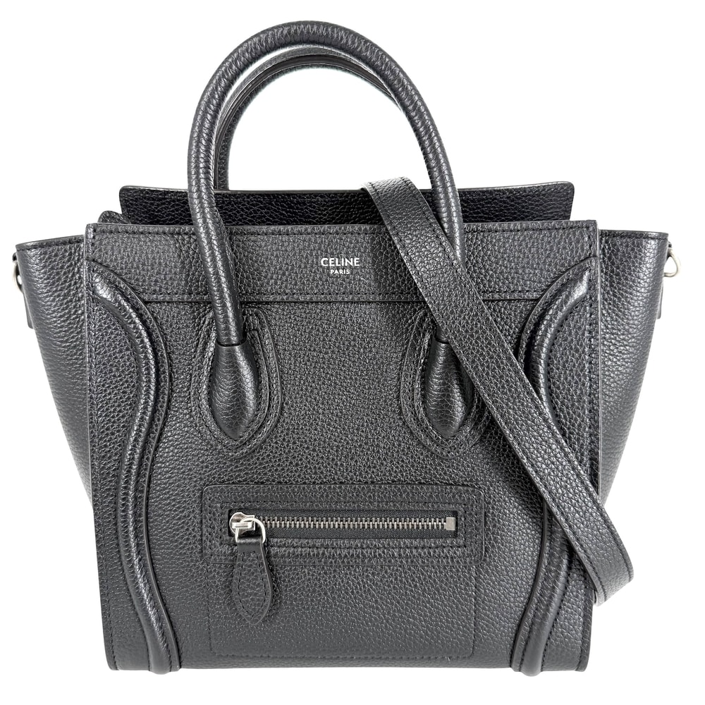 CELINE セリーヌ トートバッグ ラゲージ ナノショッパー 斜め掛け レザー    ブラック 黒 シルバー金具 レディース【中古品】