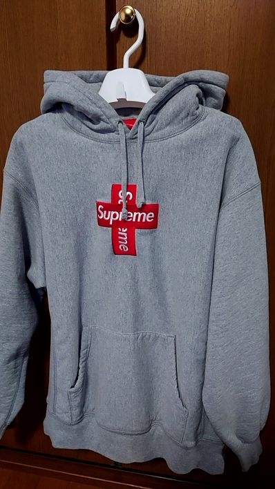Supreme Cross Box Logo Hooded Sweatshirt "Grey"