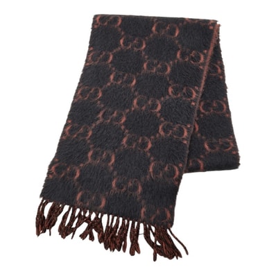 グッチ GGロゴジャカード マフラー ピンク ネイビー アルパカ ウール レディース GUCCI 中古