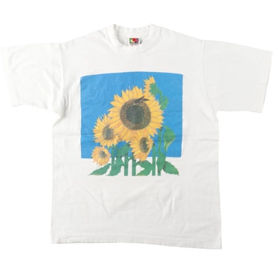 古着 00年代 フルーツオブザルーム FRUIT OF THE LOOM ひまわり柄 花柄 プリントTシャツ カナダ製 メンズM相当/eaa644573
