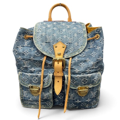 LOUIS VUITTON 希少 ルイヴィトン サックアドGM モノグラムデニム リュック M95056 デニム レザーCA0096 ブルー ハンドバッグ デイパック バックパック Y2K ヴィンテージ LV ヴィトン Bランク 中古 鑑定済 ヴィトンバッグ