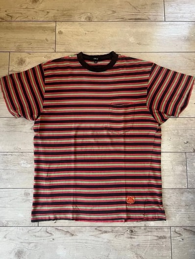 80s OLD STUSSY ステューシー 初期黒タグ ラスタカラー マルチボーダー ポケットT