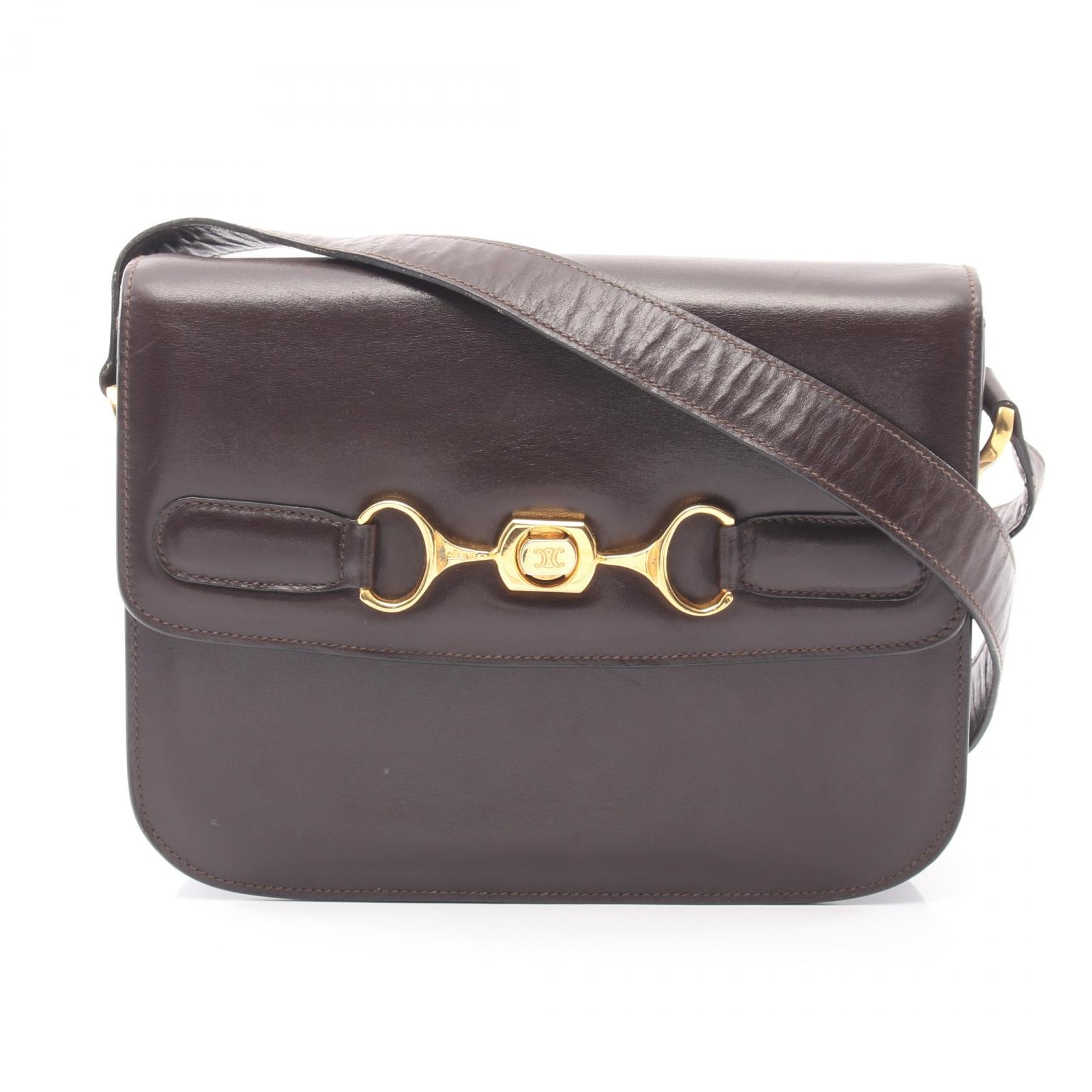 セリーヌ CELINE マカダム ショルダーバッグ バッグ レザー レディース ブラウン系 【中古】