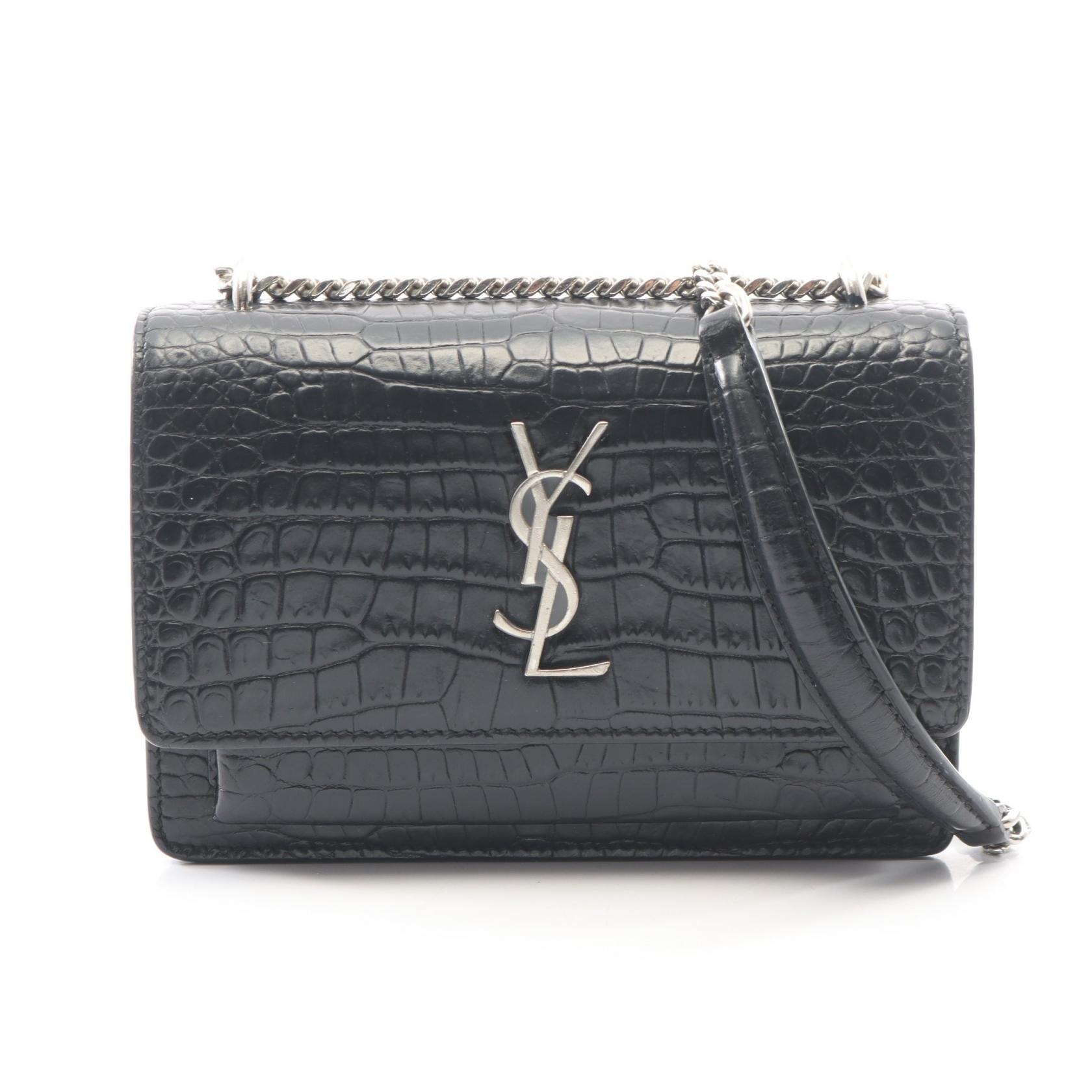 サンローランパリ SAINT LAURENT PARIS サンセット クロコ型押し ショルダーバッグ バッグ レザー レディース ブラック系 【中古】