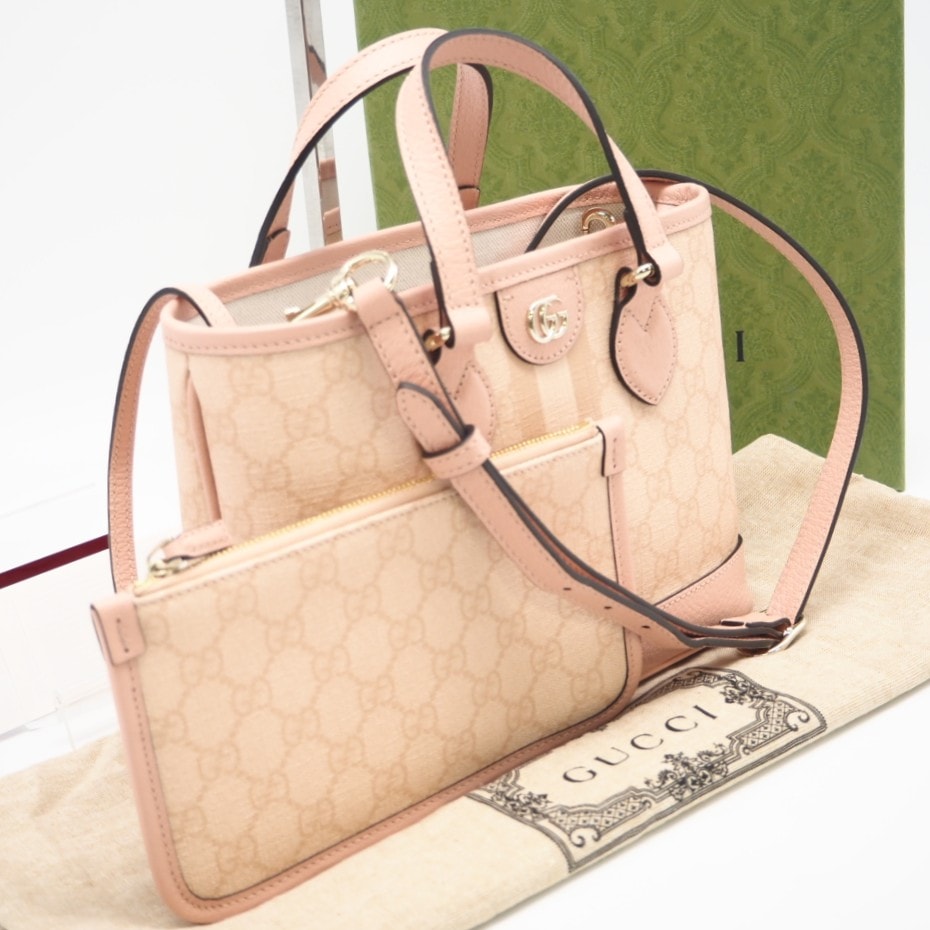 極美品 GUCCI グッチ GGスプリーム オフィディア スモールトート 811716 2wayトートバッグ ピンクベージュ コーティングキャンバス レディース