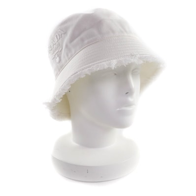 極美品 プラダ ハット ホワイト レディース M 58cm 1HC137