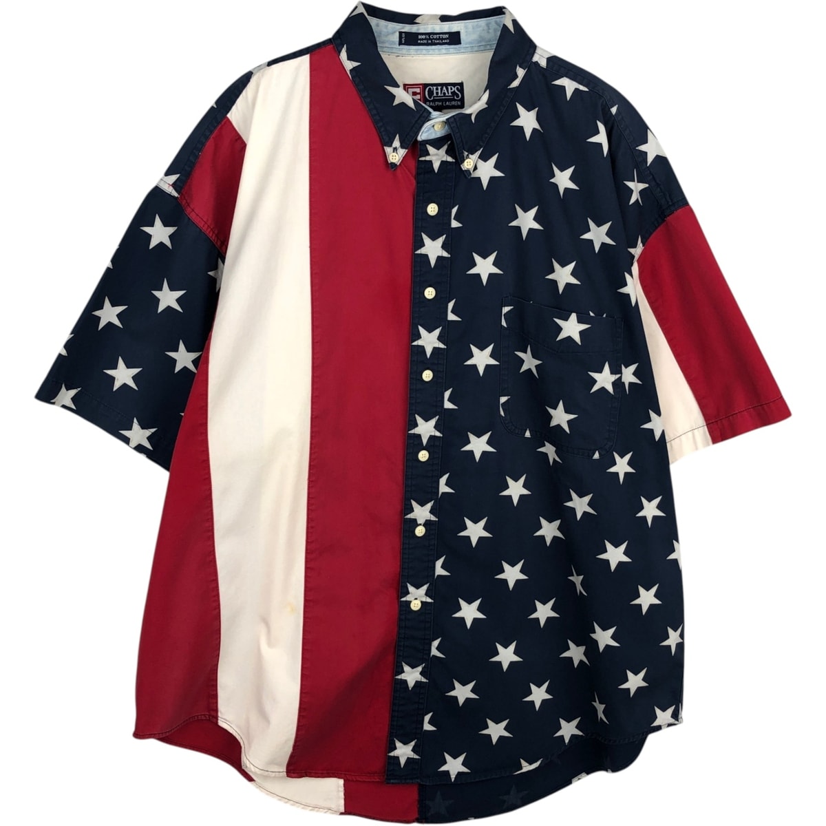古着 ラルフローレン Ralph Lauren CHAPS チャップス 星条旗柄 半袖 ボタンダウンシャツ メンズXL相当/eaa477619