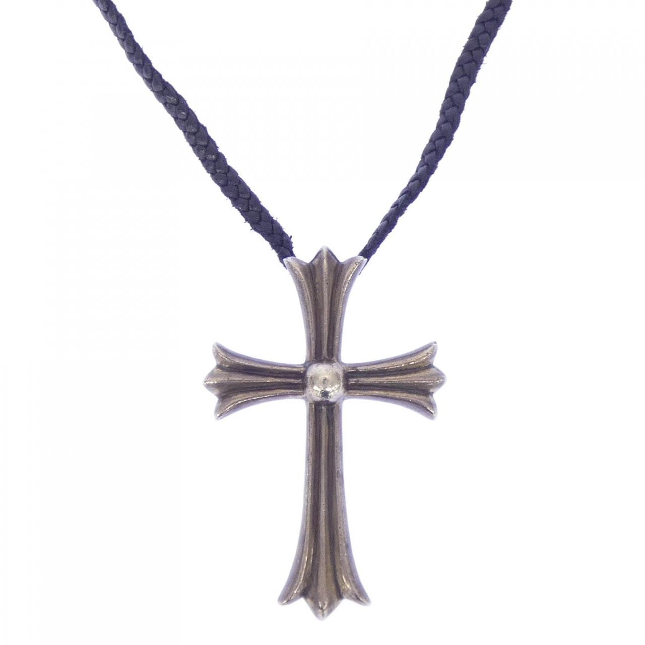Chrome Hearts Small CH Cross Leather Braid W Bolo Tip Necklace "Silver"