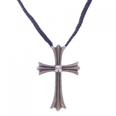 Chrome Hearts Small CH Cross Leather Braid W Bolo Tip Necklace "Silver"