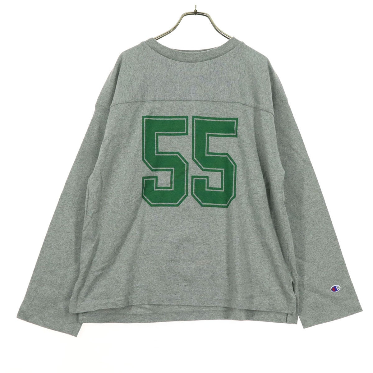 美品 Champion チャンピオン 目あり ナンバリング 長袖 フットボール Tシャツ L グレー ロンT