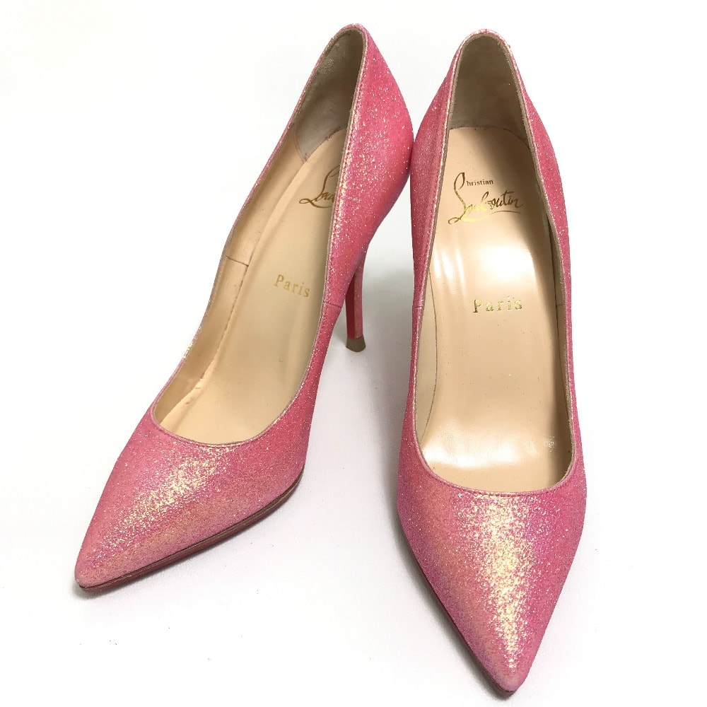 クリスチャンルブタン Christian Louboutin グリッター Batignoles 100 Glitter Mini パンプス ラメ加工レザー ピンク 美品