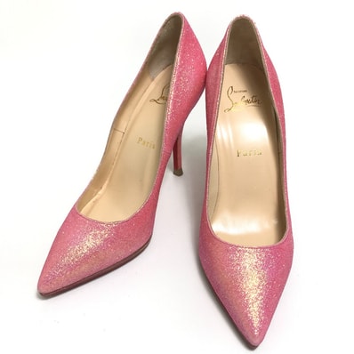 クリスチャンルブタン Christian Louboutin グリッター Batignoles 100 Glitter Mini パンプス ラメ加工レザー ピンク 美品