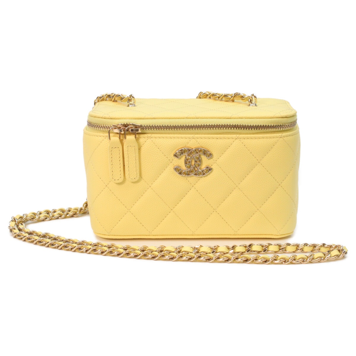 シャネル AP4530 イエロー キャビア ゴールド金具 マトラッセ バニティ ハートラインストーンココマーク ショルダー