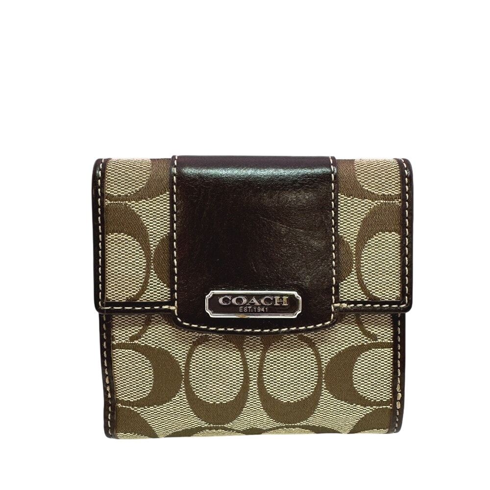 コーチ COACH 二つ折り財布 シグネチャー ダブルホック ベージュ