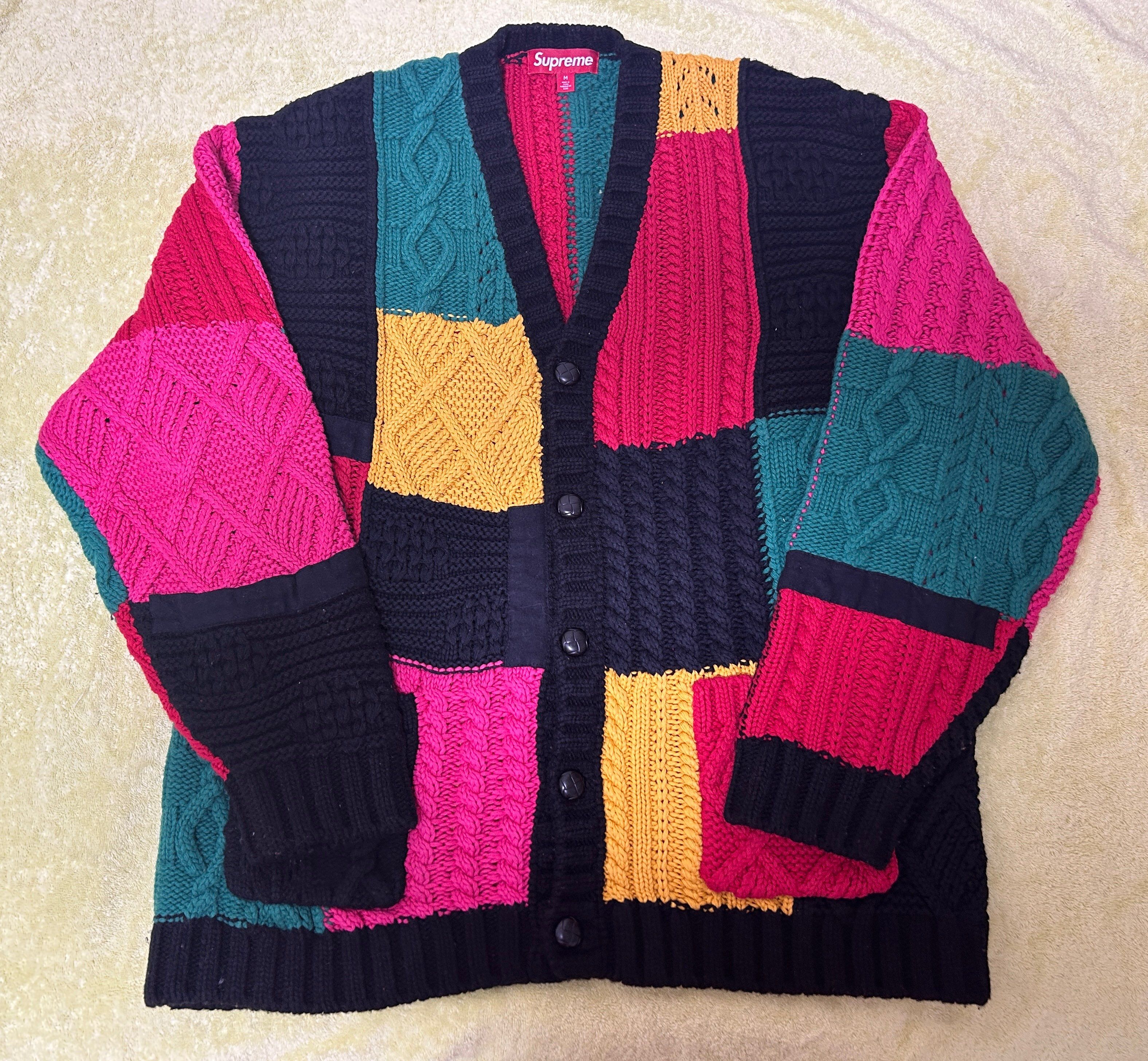 Supreme Patchwork Cable Knit Cardigan "Black"