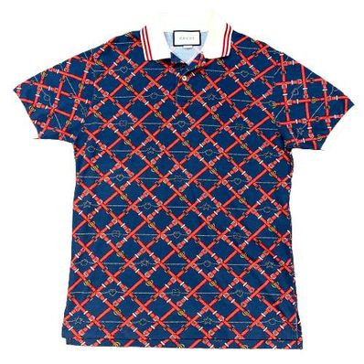 GUCCI GG Logo Belt Button Cotton Polo Shirt "Blue"