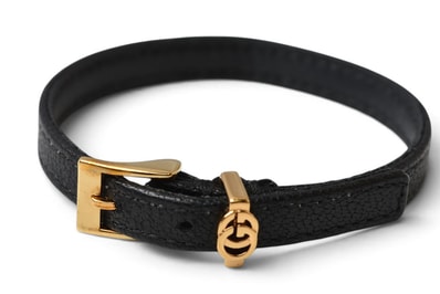 グッチ ブレスレット/バングル GUCCI ダブルG レザー 648621 ブラック/ゴールド メンズ レディース【中古】