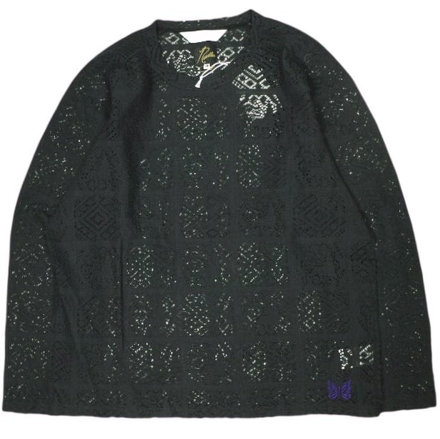 新品 Needles x SASQUATCHfabrix. ニードルス サスクワァッチファブリックス 23SS 別注 L/S U Neck Tee Jah Lion Race ライオン柄レース ロングスリーブTシャツ 23SS-CSS-071 S BLACK
