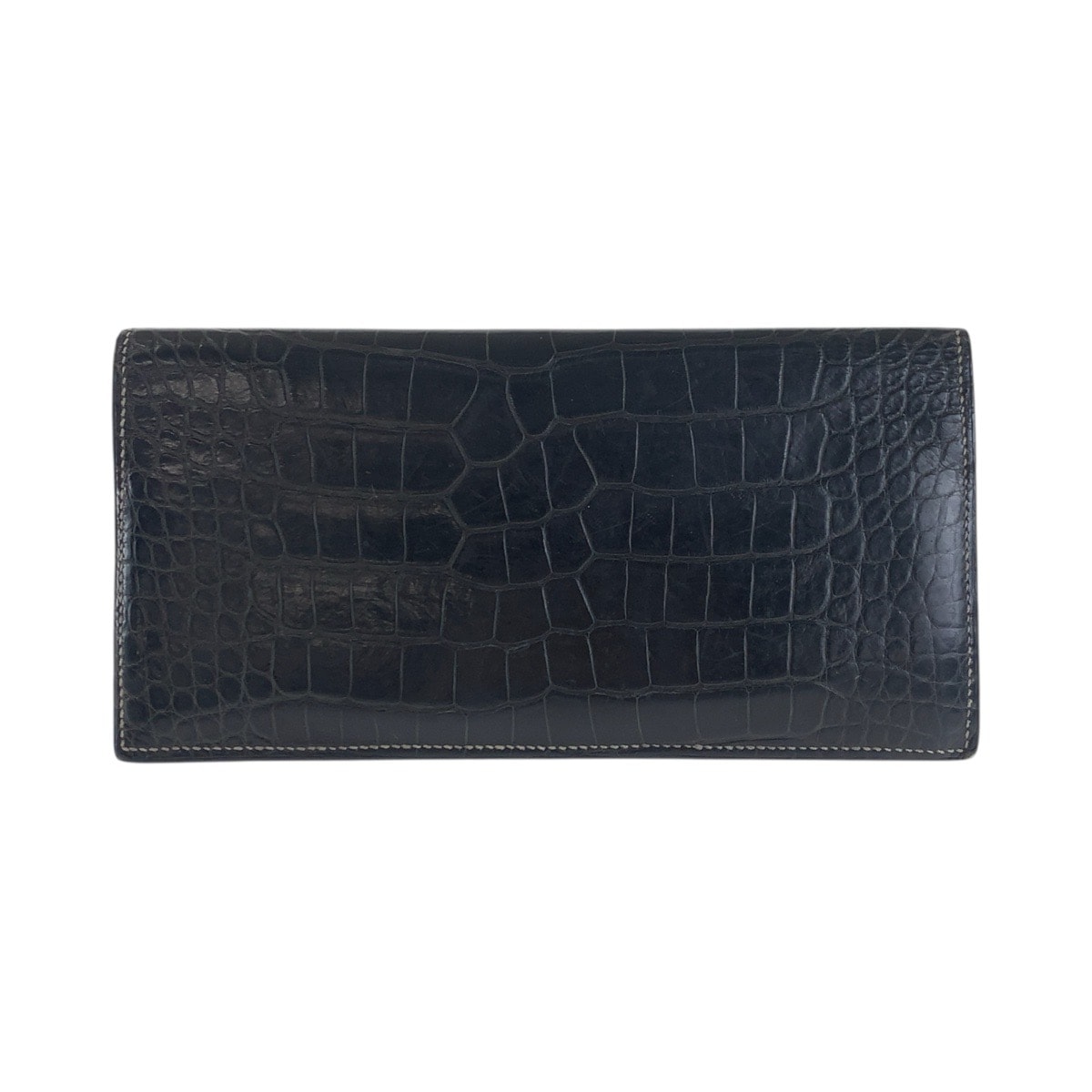 美品 HERMES エルメス MC2 フレミング クロコ ブラック 黒 アリゲーター 二つ折り 長財布 札入れ ロングウォレット ▫︎P刻印 604530 【中古】