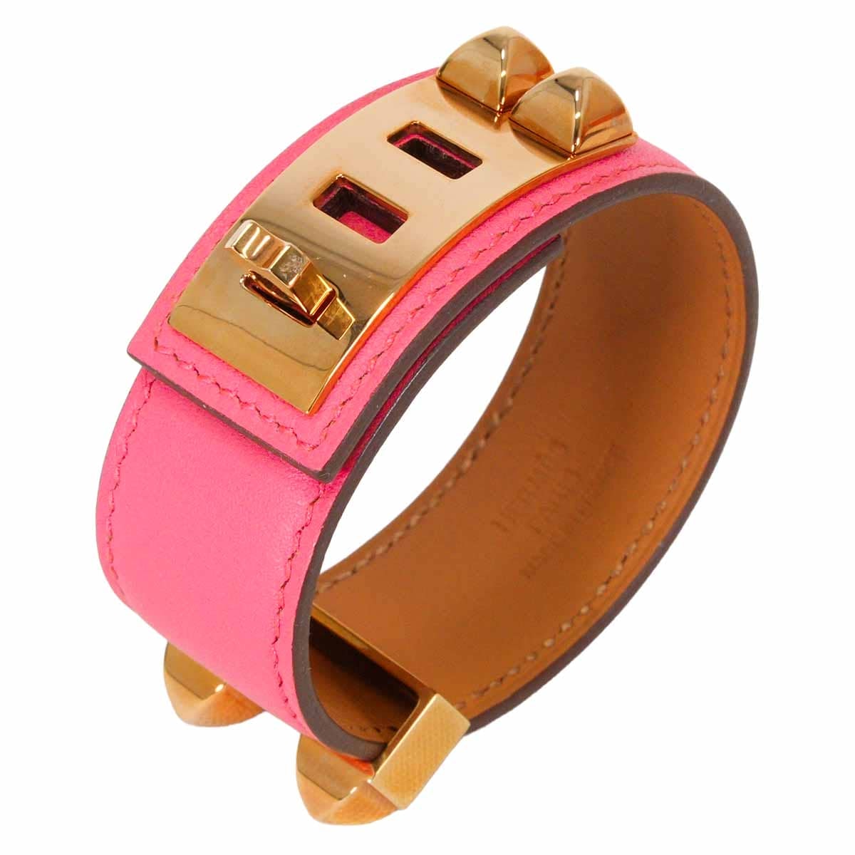 【渋谷並木橋店】HERMES エルメス ブレスレット バングル コリエドシアン24 #T2 ローズアザレ スイフト ゴールド金具 Z刻印 新品同様【中古】