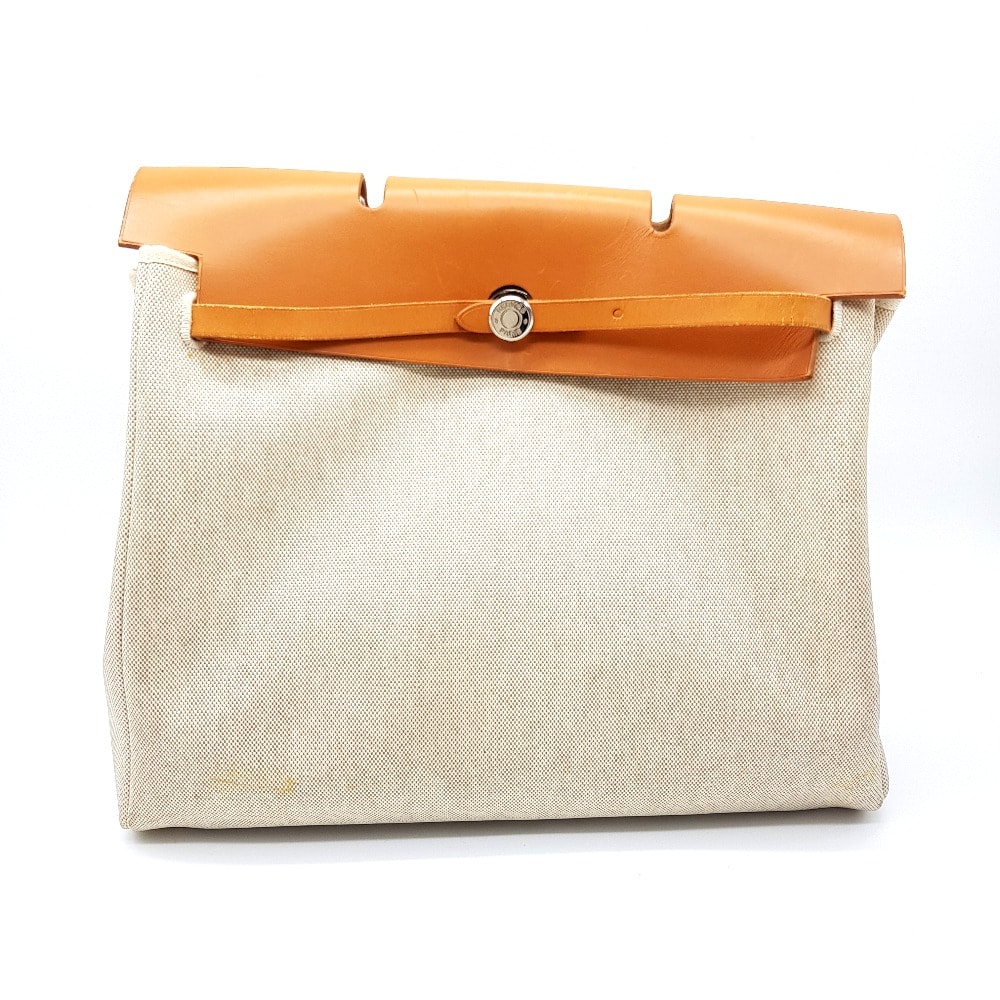 エルメス HERMES エールバッグ MM  2WAY ハンドバッグ カバン ショルダーバッグ トワルオフィシェ/レザー □D刻印刻 ブラウン ブラウン系×ナチュラル