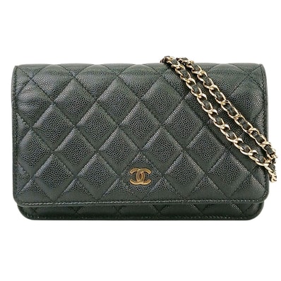 CHANEL シャネル マトラッセ ココマーク チェーンウォレット ショルダーバッグ AP0250 キャビアスキン ブラック ゴールド レディース【中古】