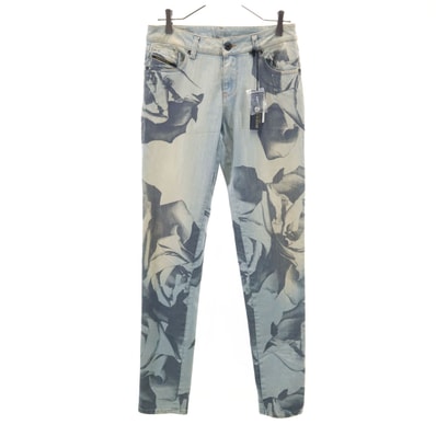 DIESEL BLACK GOLD ディーゼルブラックゴールド イタリア製 フローラルプリント スキニーデニムパンツ W28 ブルー PILCE 008QE ジーンズ