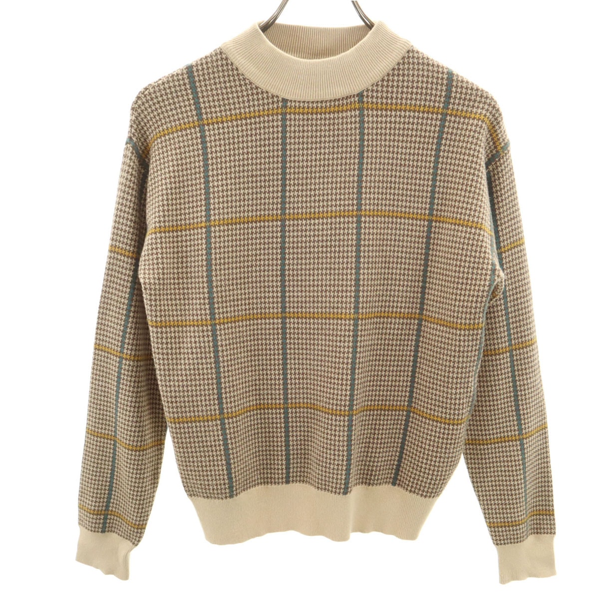 BEAMS HEART ビームスハート ハウンドトゥース チェック柄 長袖 ニット ベージュ セーター