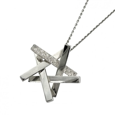 TIFFANY&Co. ティファニー ネックレス スター 星 ジュエリー アクセサリー 18金WG Au750 K18ホワイトゴールド ダイヤモンド レディース 約10.9g【中古品】