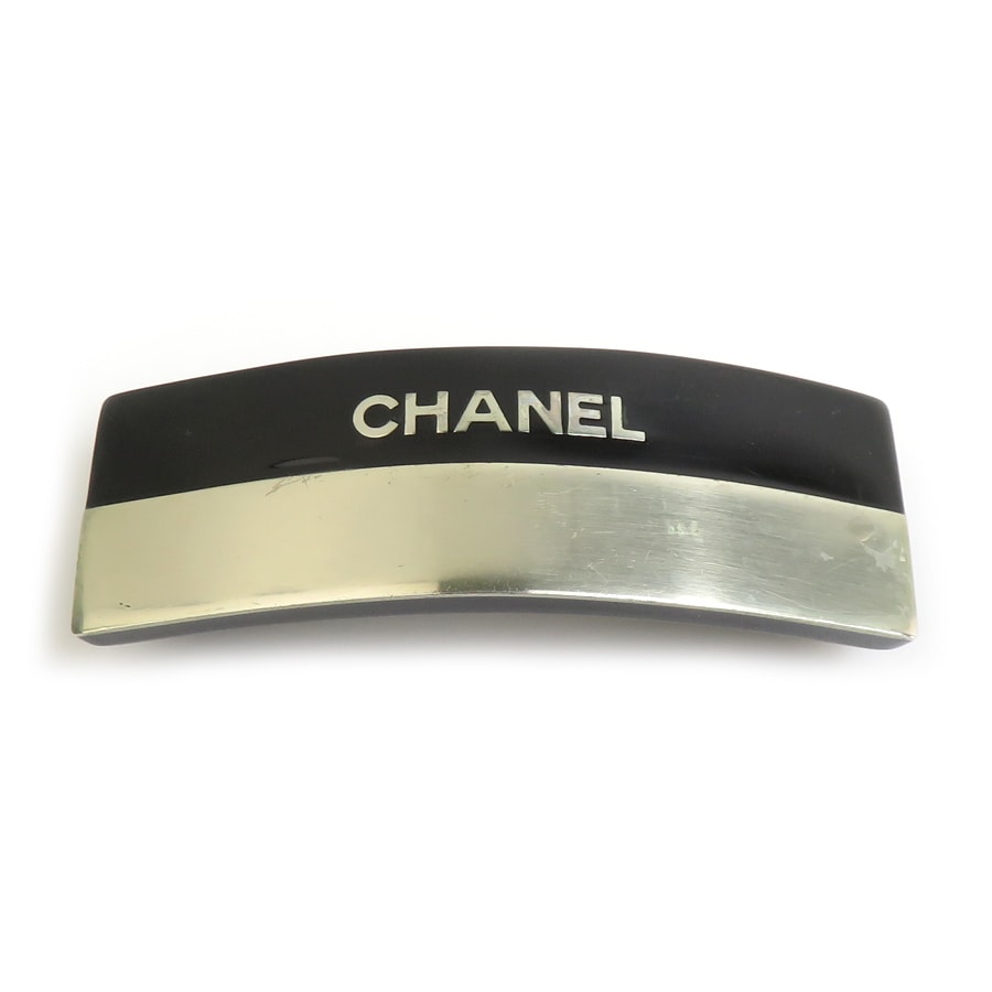 シャネル CHANEL バレッタ ロゴ レジン/メタル ブラック/シルバー レディース【中古】 e61552a