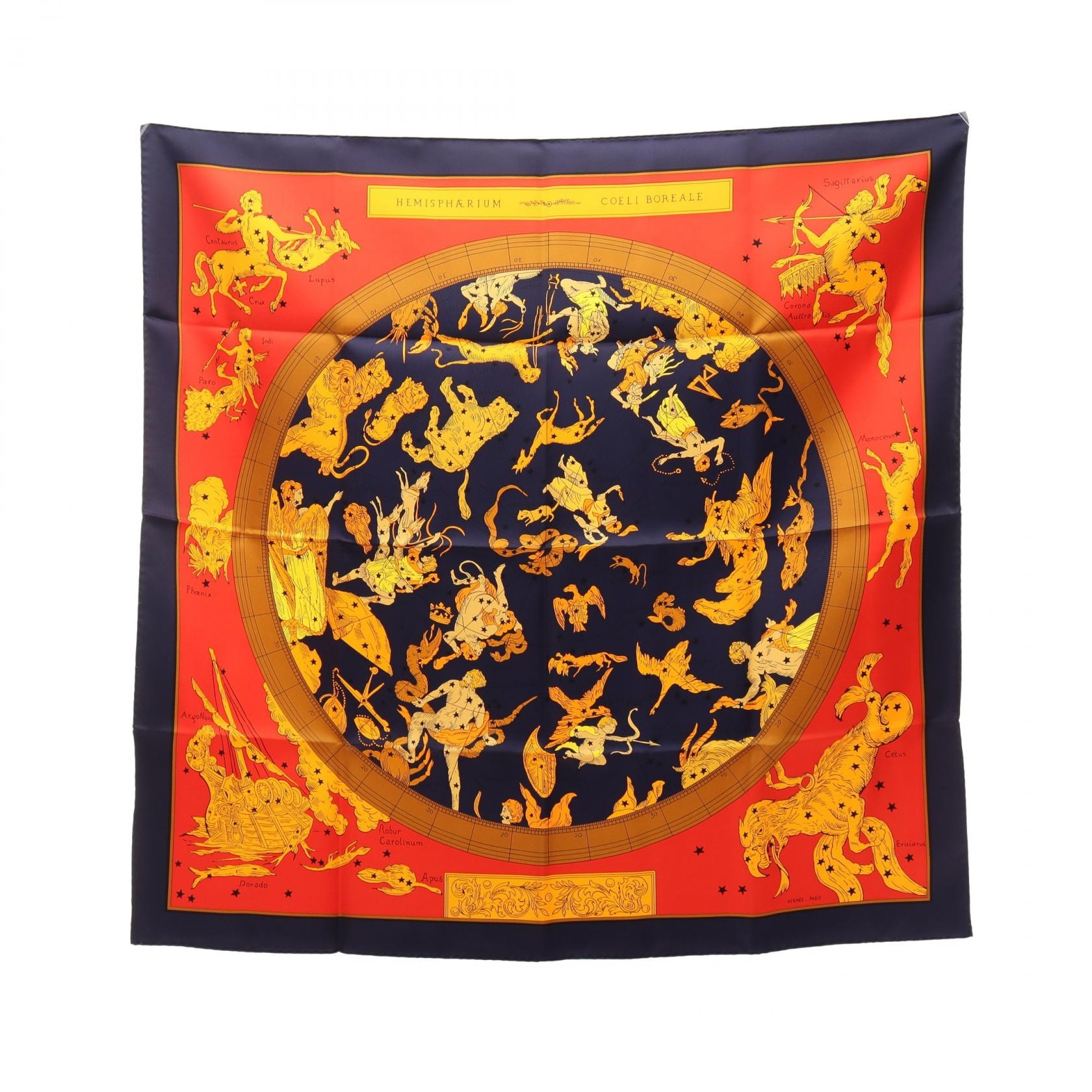 エルメス HERMES カレ90 HEMISPHARIUM COELI BOREALE スカーフ 衣料品 シルク シルク レディース ネイビー系 / マルチカラー 【中古】
