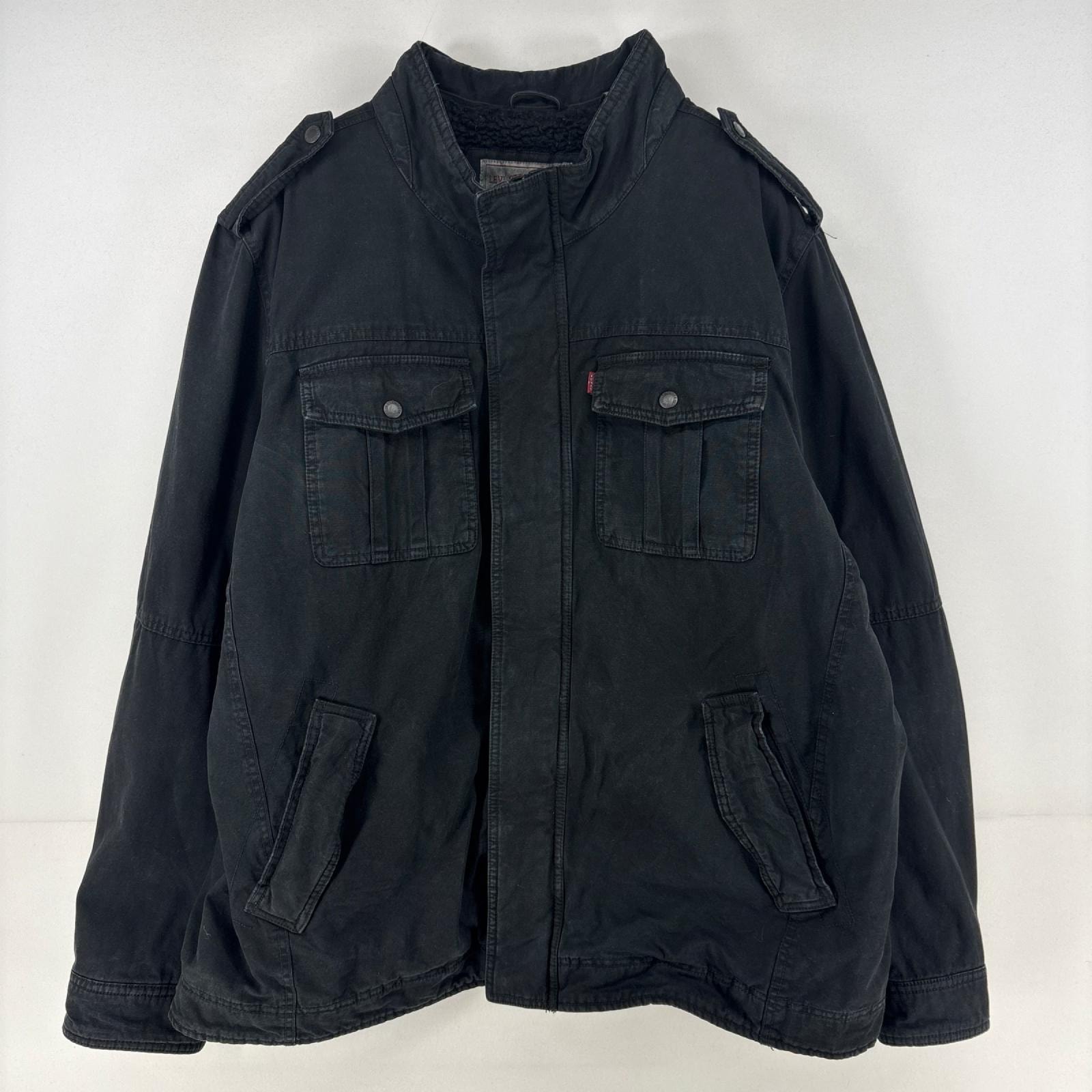 古着 リーバイス Levi's ジャケット フルジップ デニム 大きいサイズ 胸ポケット ボアライナー 2XL ブラック 無地 メンズ