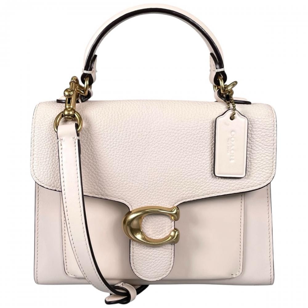 COACH コーチ ショルダーバッグ タビー トップハンドル 20 2WAY 斜め掛け 636 カーフ ホワイト 白 ゴールド金具 レディース【中古品】