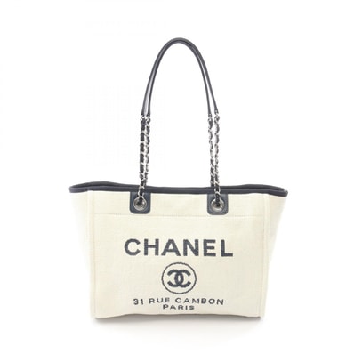 シャネル CHANEL ドーヴィル トートバッグ バッグ レザー ストロー レディース ホワイト系 / ネイビー系 A67001 【中古】