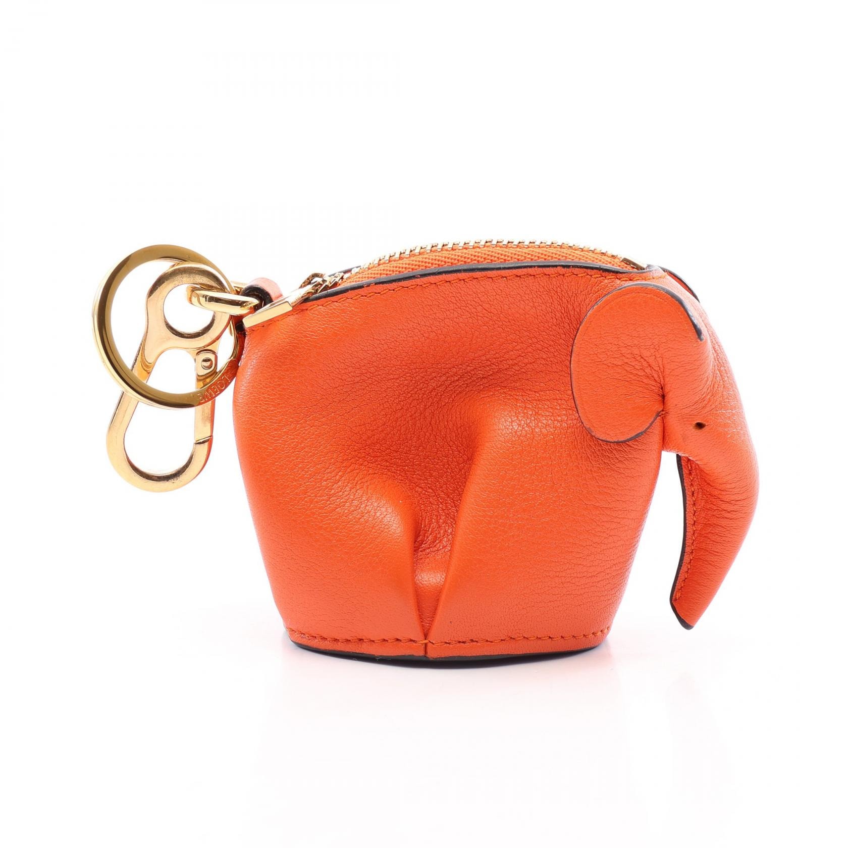 ロエベ LOEWE エレファント バッグチャーム コインケース 財布 レザー レディース オレンジ系 【中古】