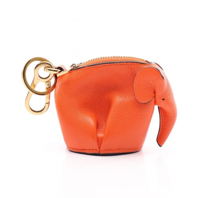 ロエベ LOEWE エレファント バッグチャーム コインケース 財布 レザー レディース オレンジ系 【中古】