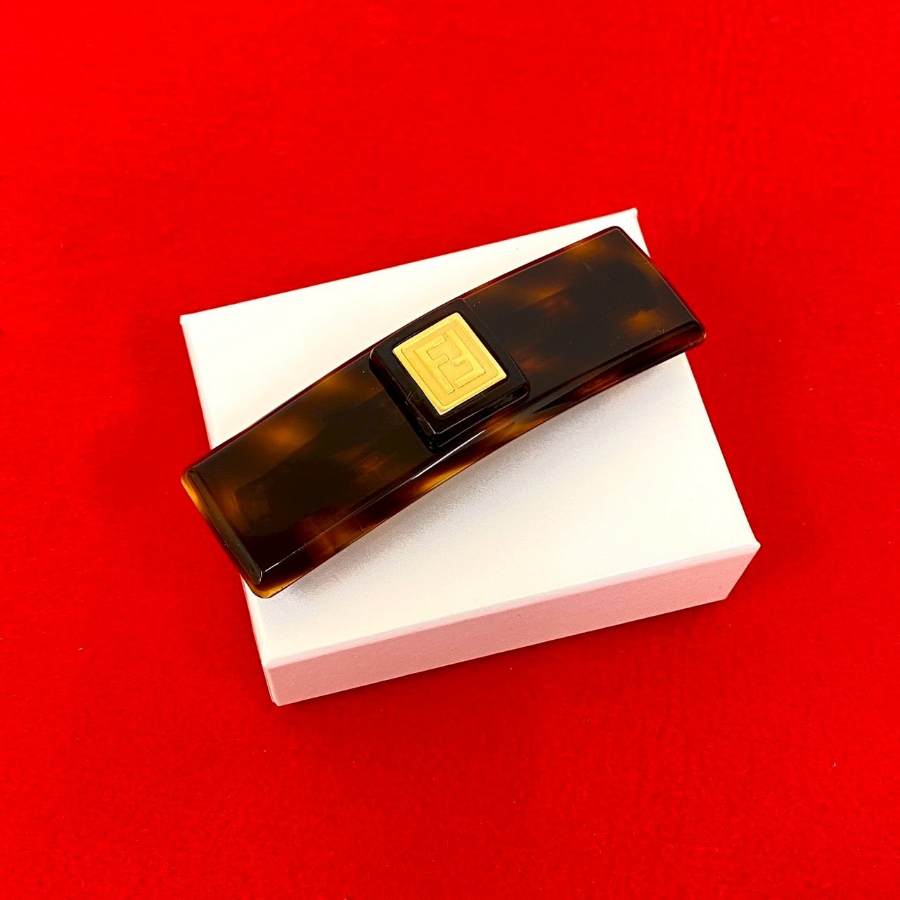 FENDI フェンディ FF ロゴ モチーフ 金具 GP バレッタ ブラウン
61081