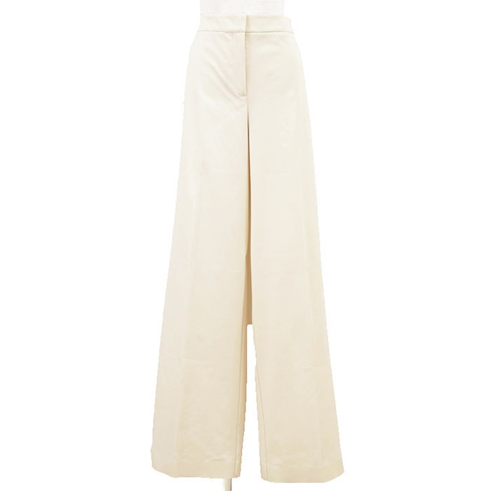SALE【未使用】MaxMara マックスマーラ パンツ ストレッチジャージー サイズ L レディース コットンブレンド ワイドフィット ロング ボトムス ハンガー付属 アイボリー ルーマニア製
