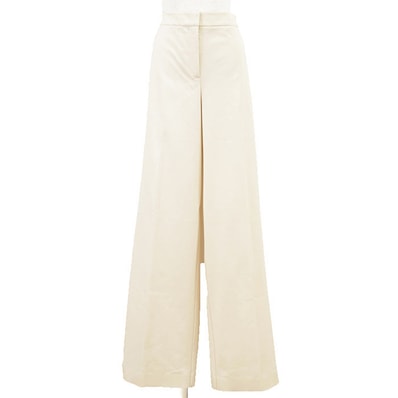 SALE【未使用】MaxMara マックスマーラ パンツ ストレッチジャージー サイズ L レディース コットンブレンド ワイドフィット ロング ボトムス ハンガー付属 アイボリー ルーマニア製