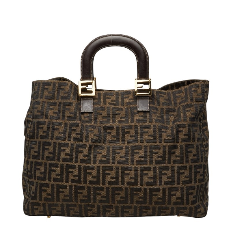 フェンディ ズッカ ハンドバッグ トートバッグ ブラウン キャンバス レザー レディース FENDI 【中古】