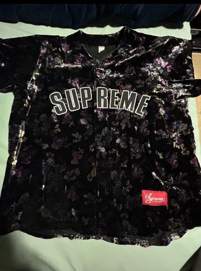 Supreme Floral Velour Baseball Jersey "Black"