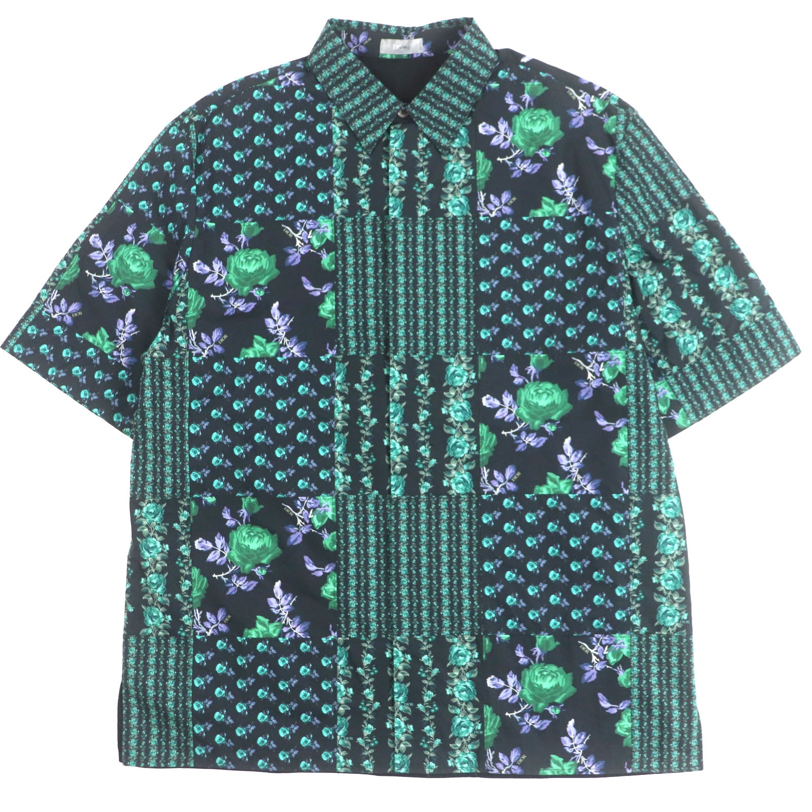 極美品 ディオール オム 半袖シャツ グリーン ブラック メンズ 40 293C517A5679