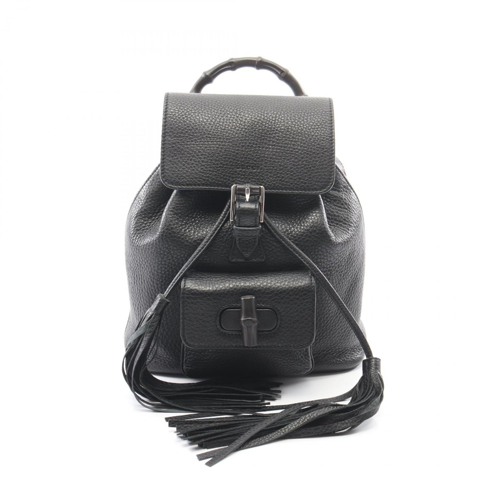 グッチ GUCCI バンブー タッセル リュックサック バックパック バッグ レザー レディース ブラック系 387149 【中古】