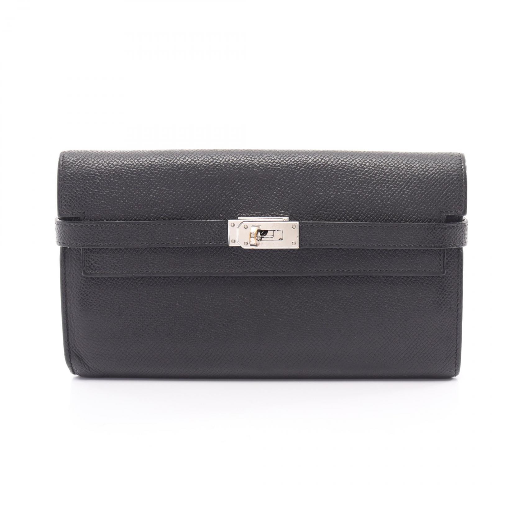 エルメス HERMES ケリーウォレット ロング 二つ折り財布 財布 ヴォーエプソン ヴォーエプソン C刻印(2018年製造) レディース ブラック系 【中古】