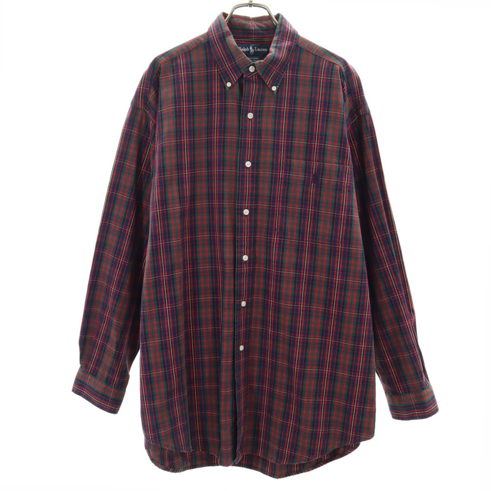RALPH LAUREN ラルフローレン BIG SHIRT チェック 長袖 ボタンダウンシャツ M グリーン系