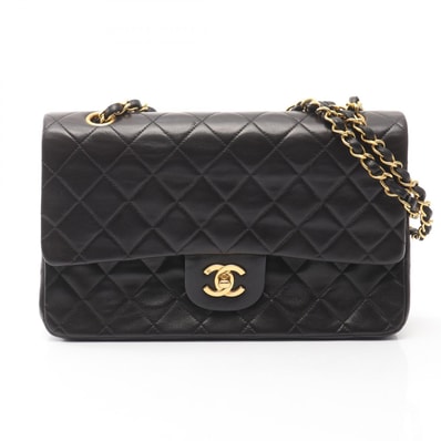 シャネル CHANEL マトラッセ Wフラップ ショルダーバッグ バッグ ラムスキン(羊革) レディース ブラック系 【中古】