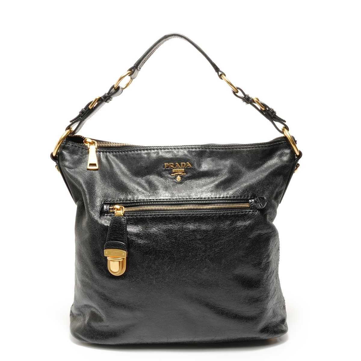 プラダ PRADA レザー ロゴ ショルダーバッグ【中古】