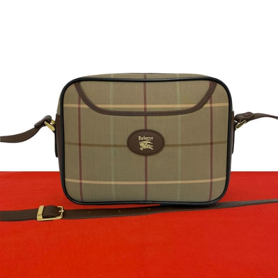 BURBERRY バーバリー ノバチェック 柄 キャンバス レザー ショルダーバッグ ブラウン
84128